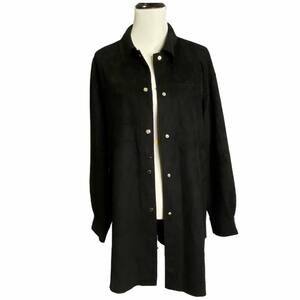 Zara Women's XL Shirt Jacket‎ Suede-like Gold Snaps Long Sleeve Black Oversized